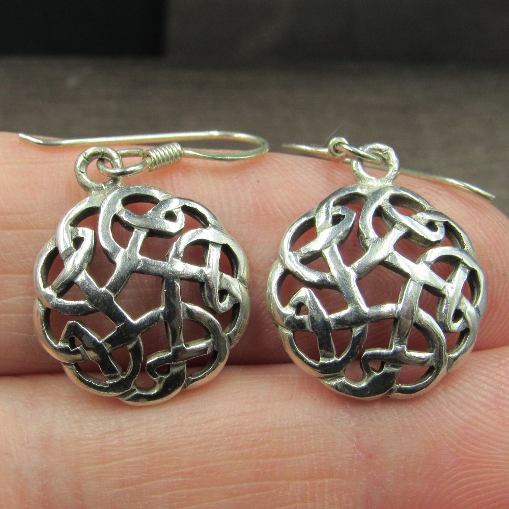 Sterling Silver Celtic Pattern Circle Earrings - image 1